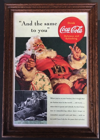4621-1 € 7,50 coca cola afbeelding kerstman in gebloemde stoel 20x30 cm.jpeg